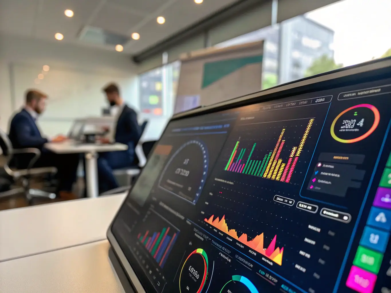 A dashboard displaying key performance indicators (KPIs) for a salon, including revenue growth, customer retention, and marketing ROI, highlighting the benefits of performance analytics.